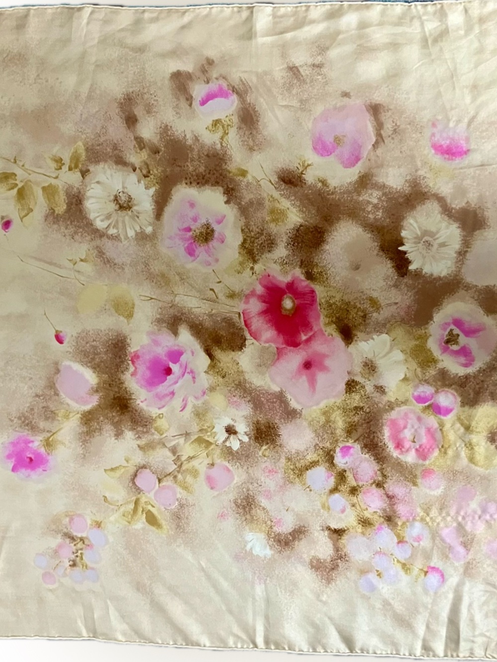 Jean Patou Vintage Silk Floral Print Scarf in Pink, Cream & Gold
